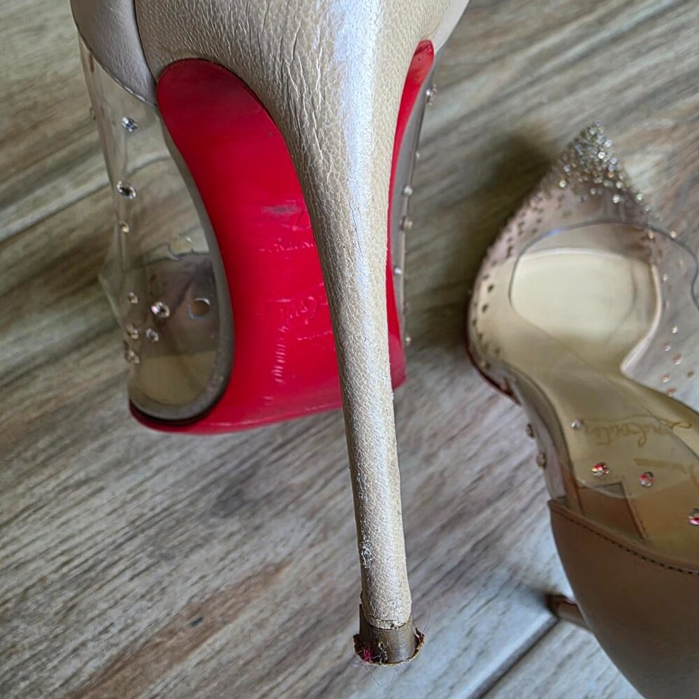 Christian Louboutin Degrastrass Nude & PVC Embellished Crystal Shoe Eur.37 - Picture 10 of 16